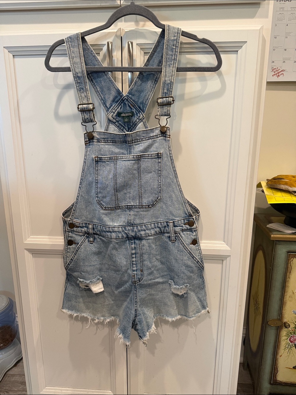 Target Light Blue Distressed Denim Short Overalls